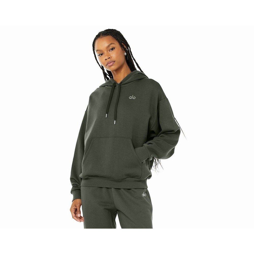 Alo Yoga Accolade Hoodie Dark Cactus Fleece Pullover Sweatshirt Unisex Size S